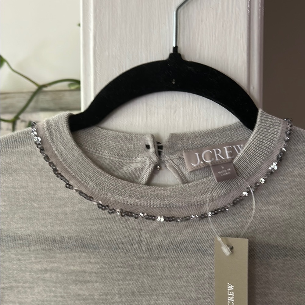 J. Crew Gray Fitted Embellished Sweatshirt - Picture 2 of 7